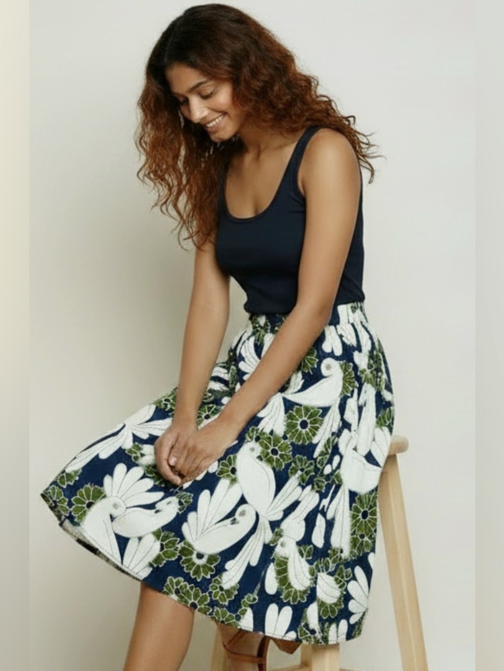 Ann Taylor Floral Dove Midi Skirt
